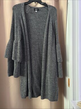 ONLY Gray Open-Front Ruffle Sleeve Cardigan
